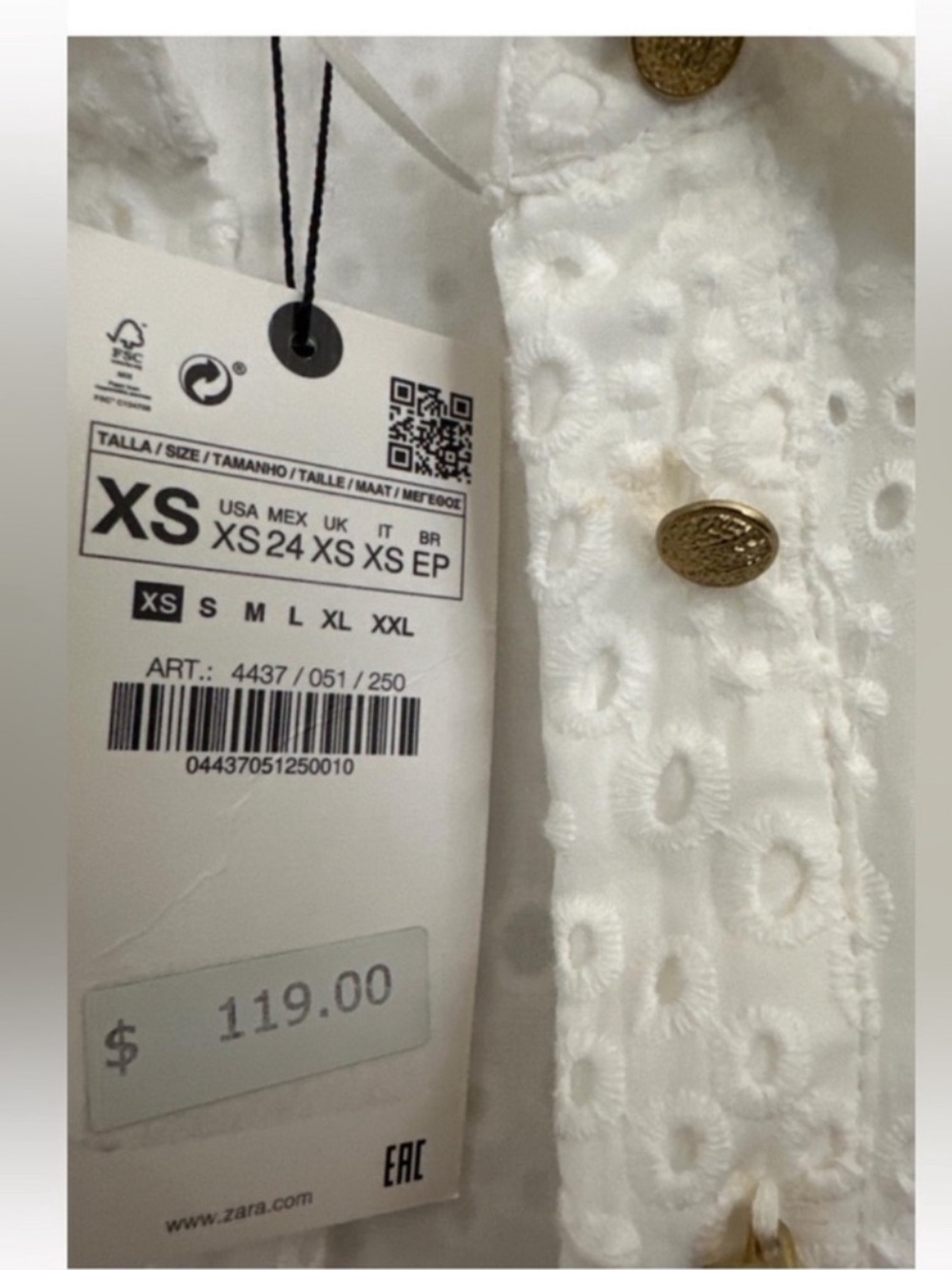 ZARA: EMBROIDERED SHIRT DRESS; SIZE XS; NWT; CLOSET CLEAR OUT - Picture 4 of 6